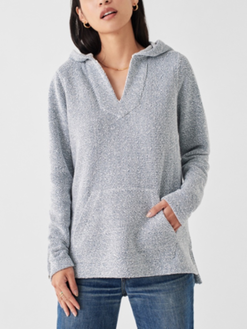 Faherty - Seabrook French Terry Split Neck Whitewater Cotton Beach Hoodie Small